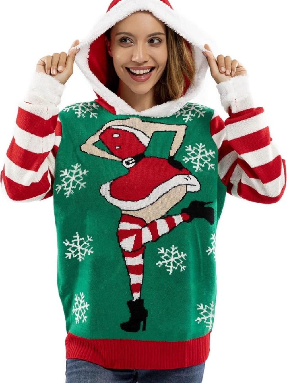 You Look Ugly Today Hooded Pin Up Christmas Sweater Size Large NWT - Picture 2 of 7